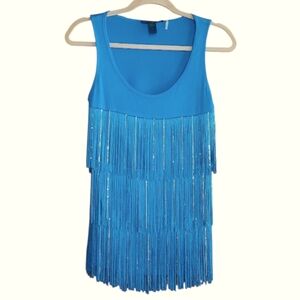 Rain Blue Metallic Fringe Tank Top Size Small